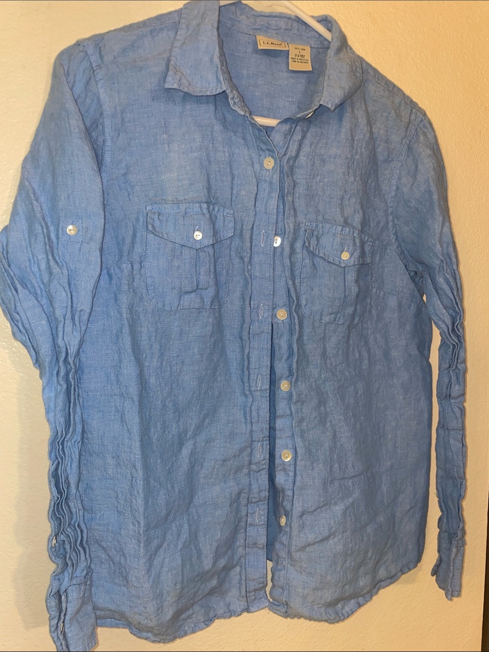 L.L. Bean Light Blue Linen Button-Down Shirt